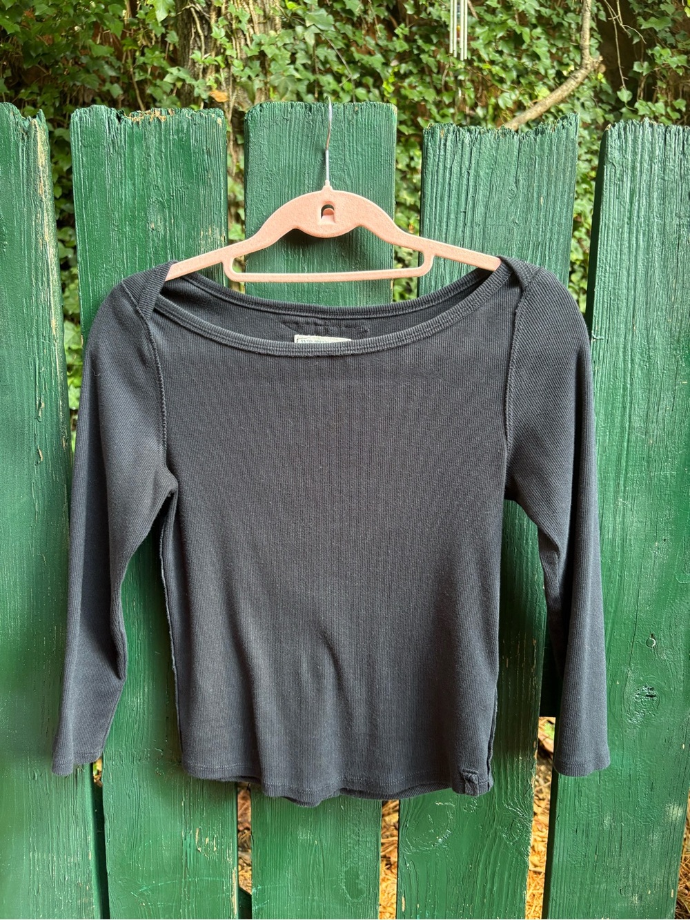 Free People We The Free Atlas Boat Neck Top Black 3/4 Sleeve Small